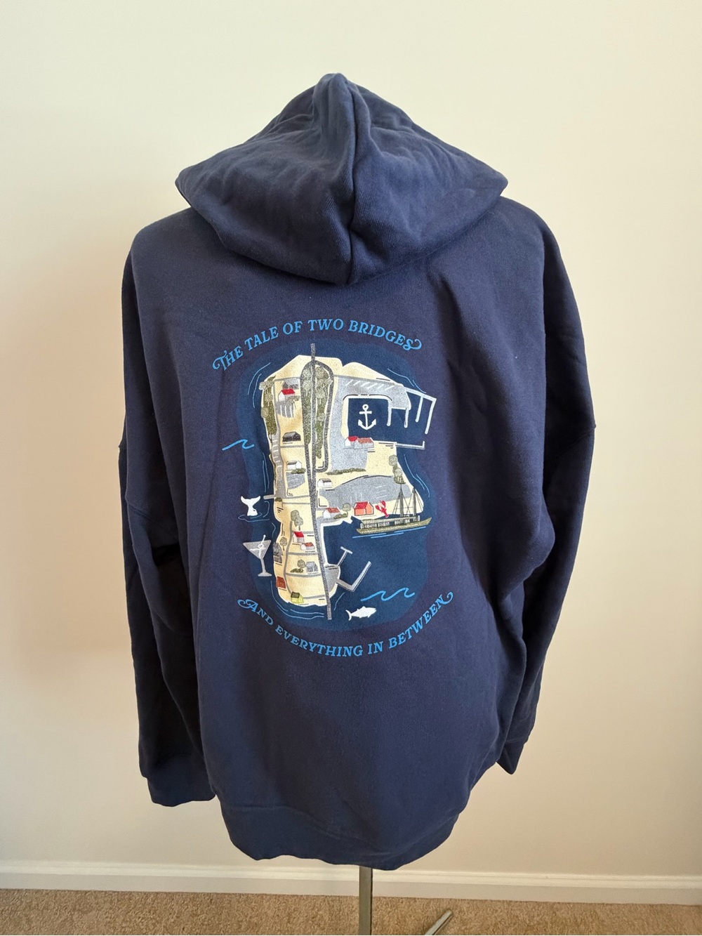 Bella Canvas Navy Hooded Sweatshirt with Nautical Graphic Schellenger’s Island